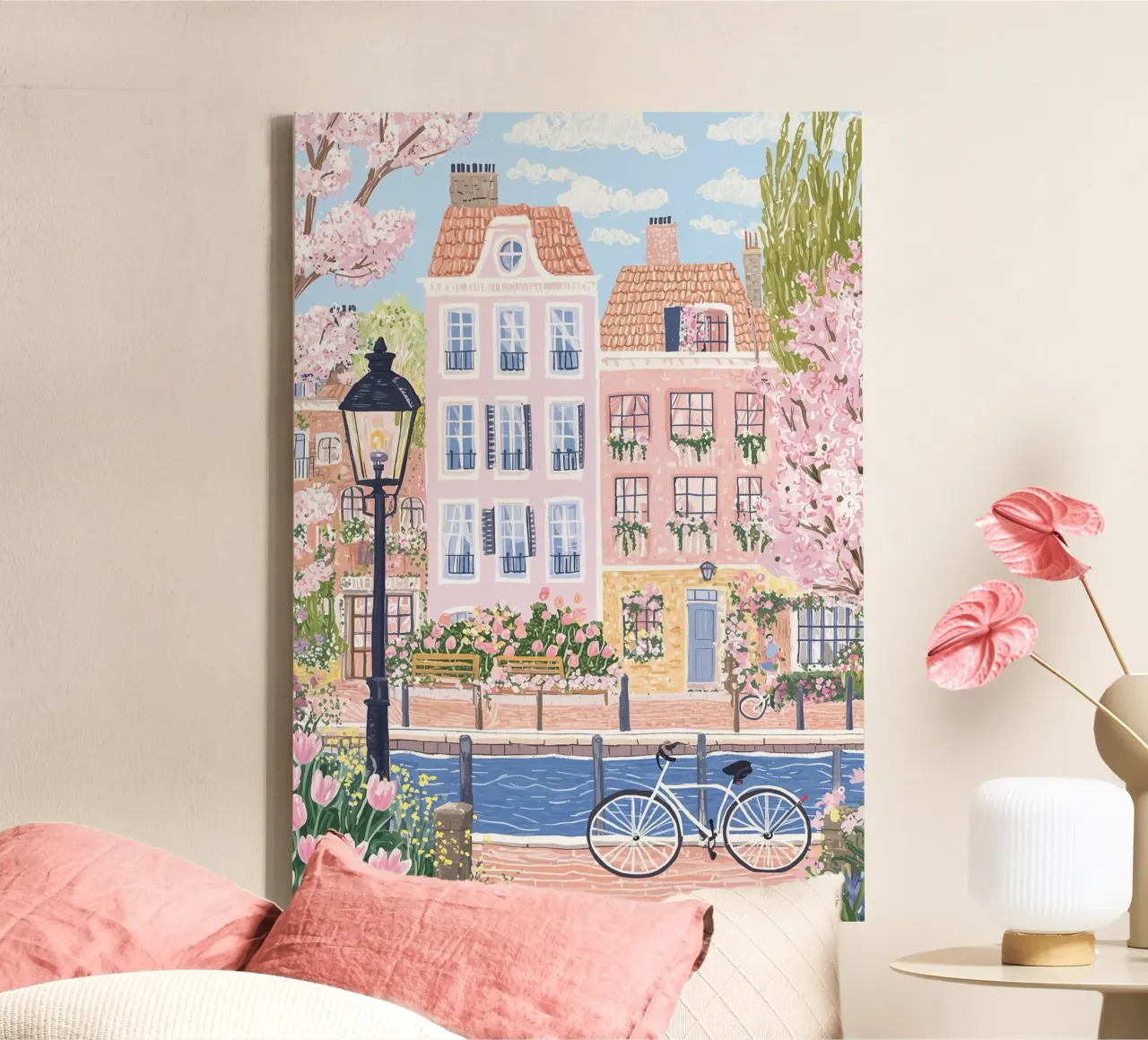 Amsterdam Poster, Netherlands in Spring, Flower Print Art canvas with Floater frame by Gaia
