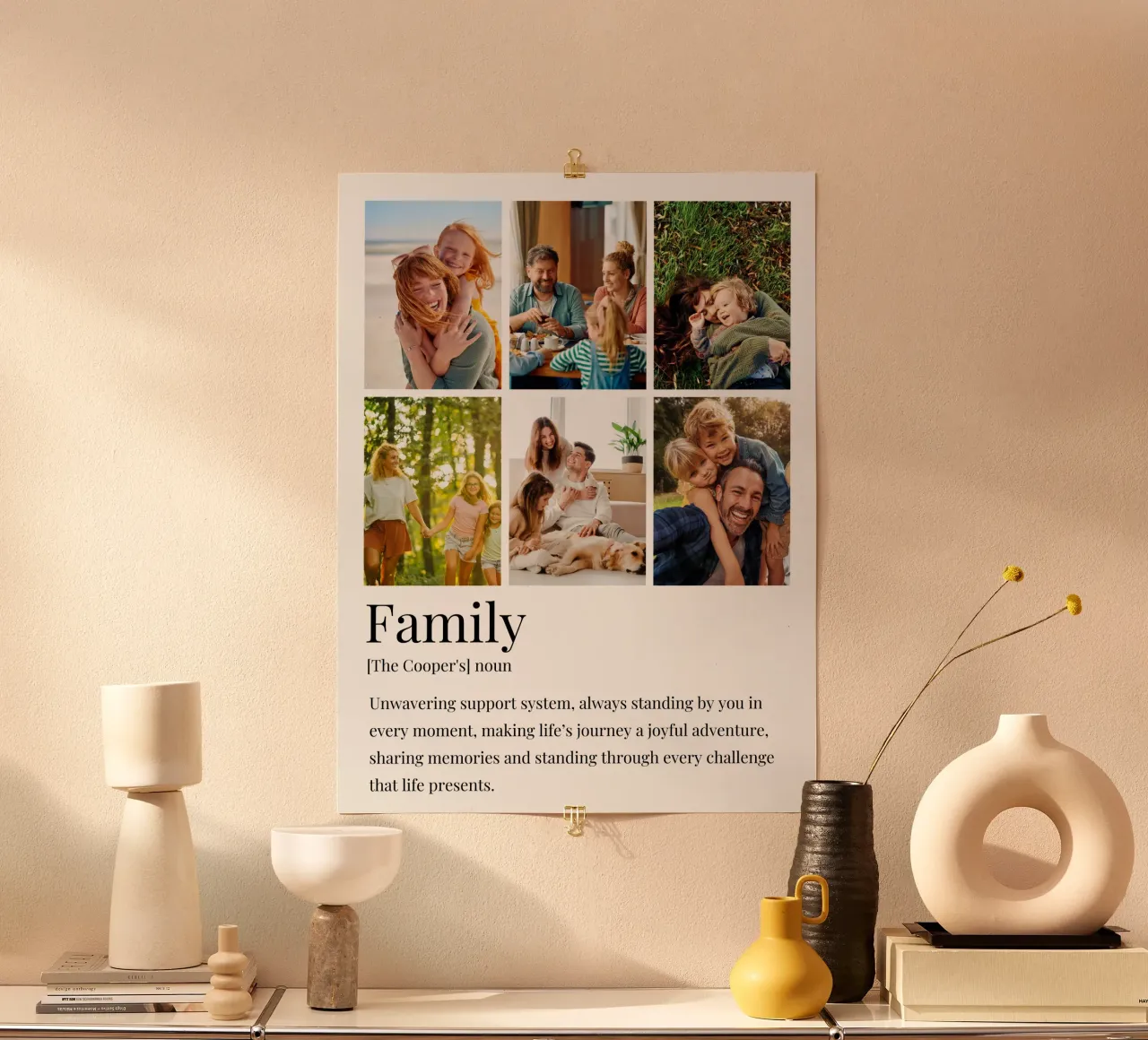 Custom Family definition photo collage poster with wooden frame by Paigaam Studio