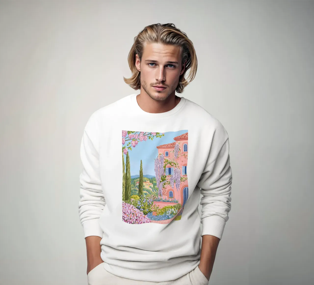Italian Landscape Poster, Travel Poster, Flower Market Print sweatshirt by Gaia