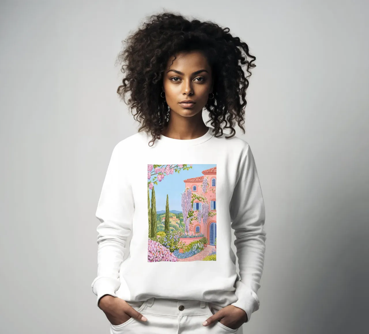 Italian Landscape Poster, Travel Poster, Flower Market Print sweatshirt by Gaia