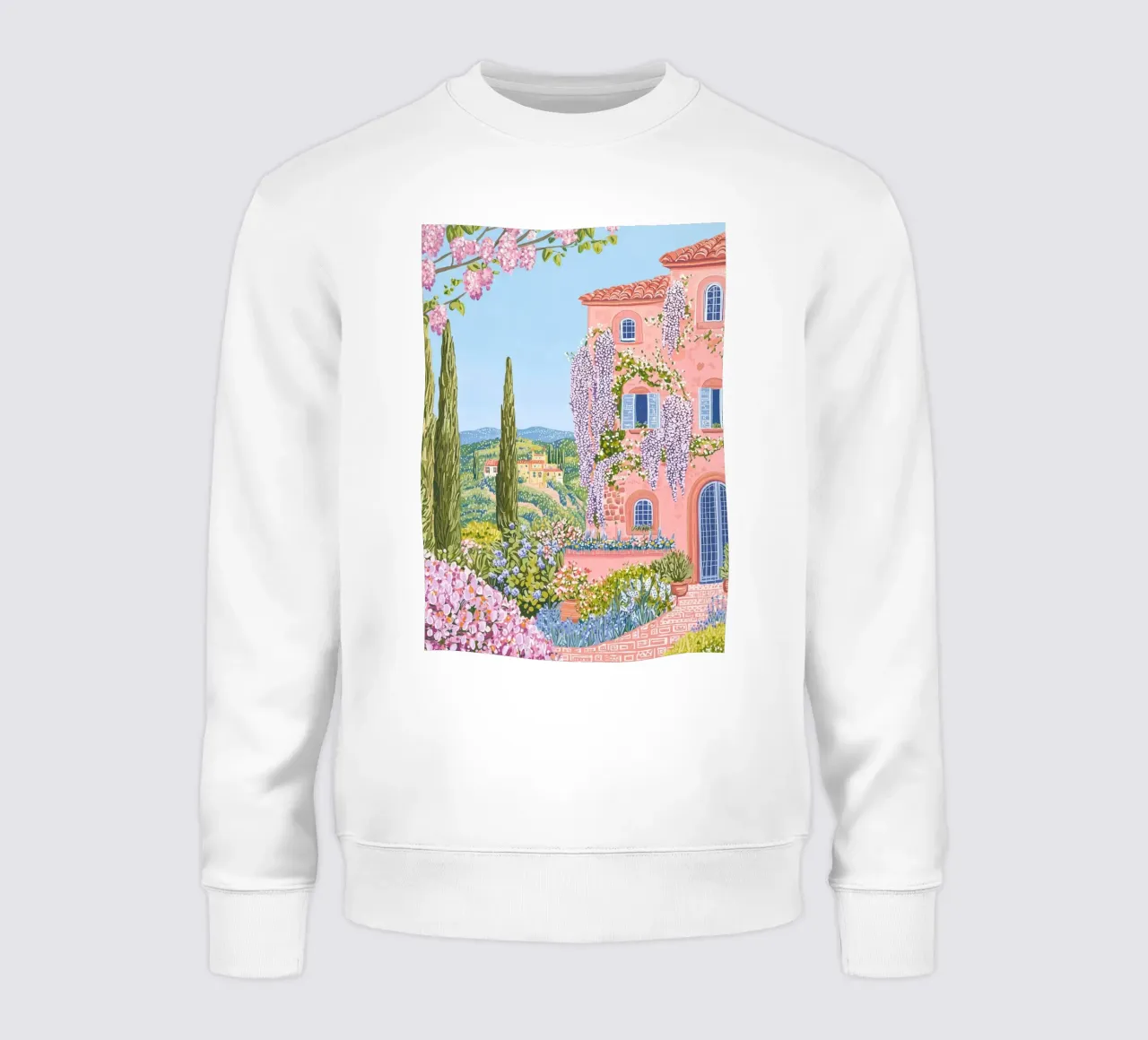 Italian Landscape Poster, Travel Poster, Flower Market Print sweatshirt by Gaia
