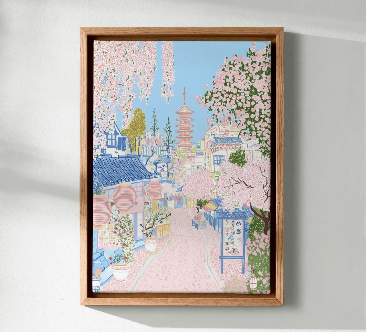 Giardino giapponese, poster di primavera, mercato dei fiori, viaggio in pastello tela con Cornice a cassetta da Gaia