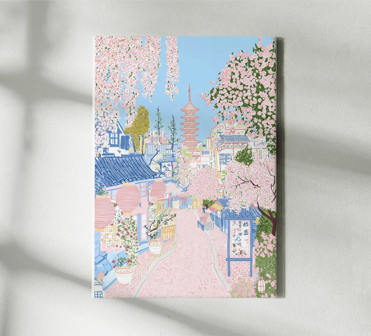 Giardino giapponese, poster di primavera, mercato dei fiori, viaggio in pastello tela con Cornice a cassetta da Gaia