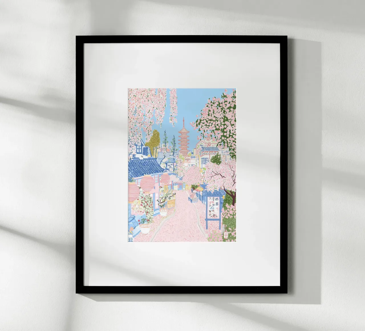Giardino giapponese, poster di primavera, mercato dei fiori, viaggio in pastello poster con telaio in legno da Gaia