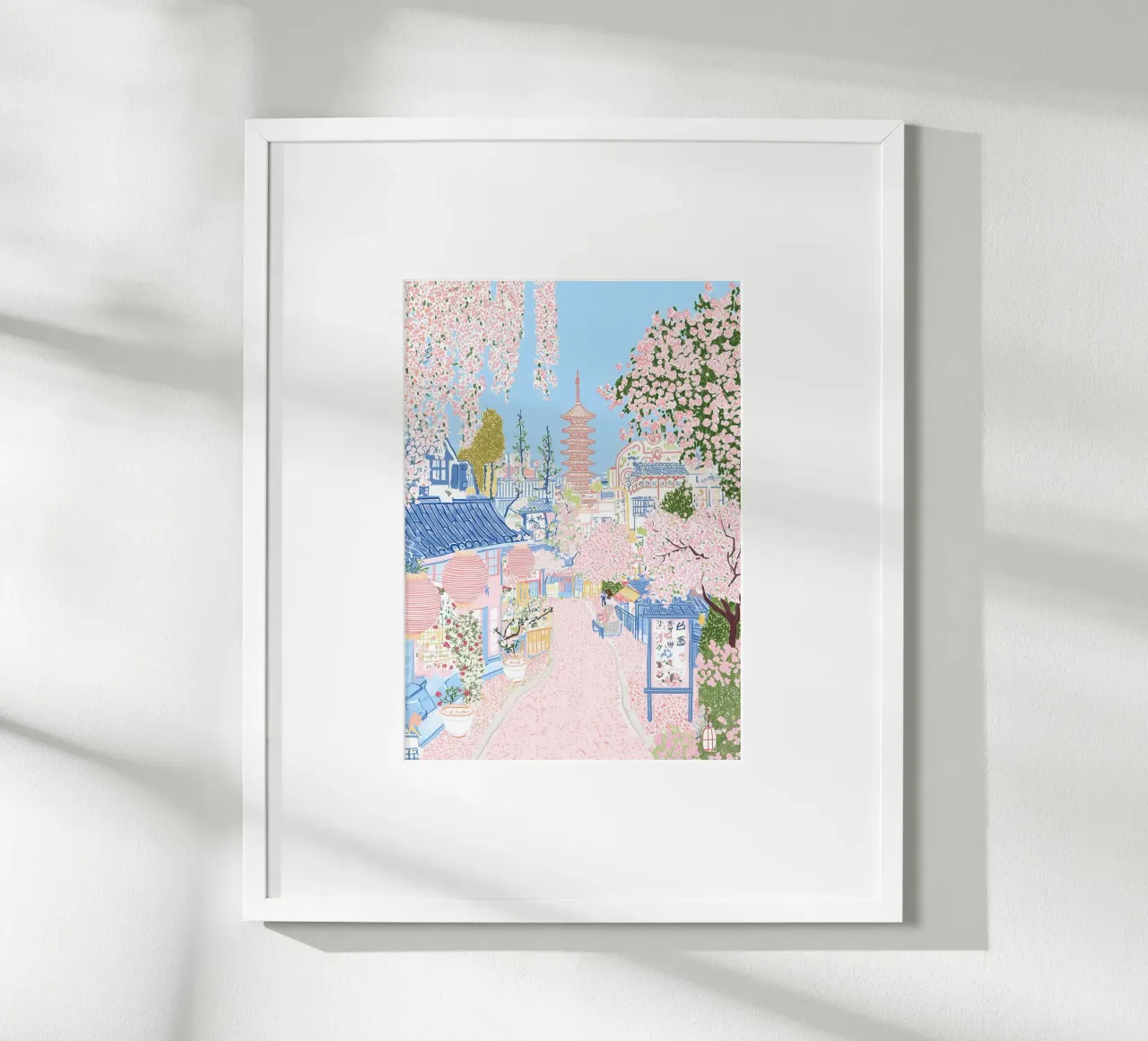 Giardino giapponese, poster di primavera, mercato dei fiori, viaggio in pastello poster con telaio in legno da Gaia