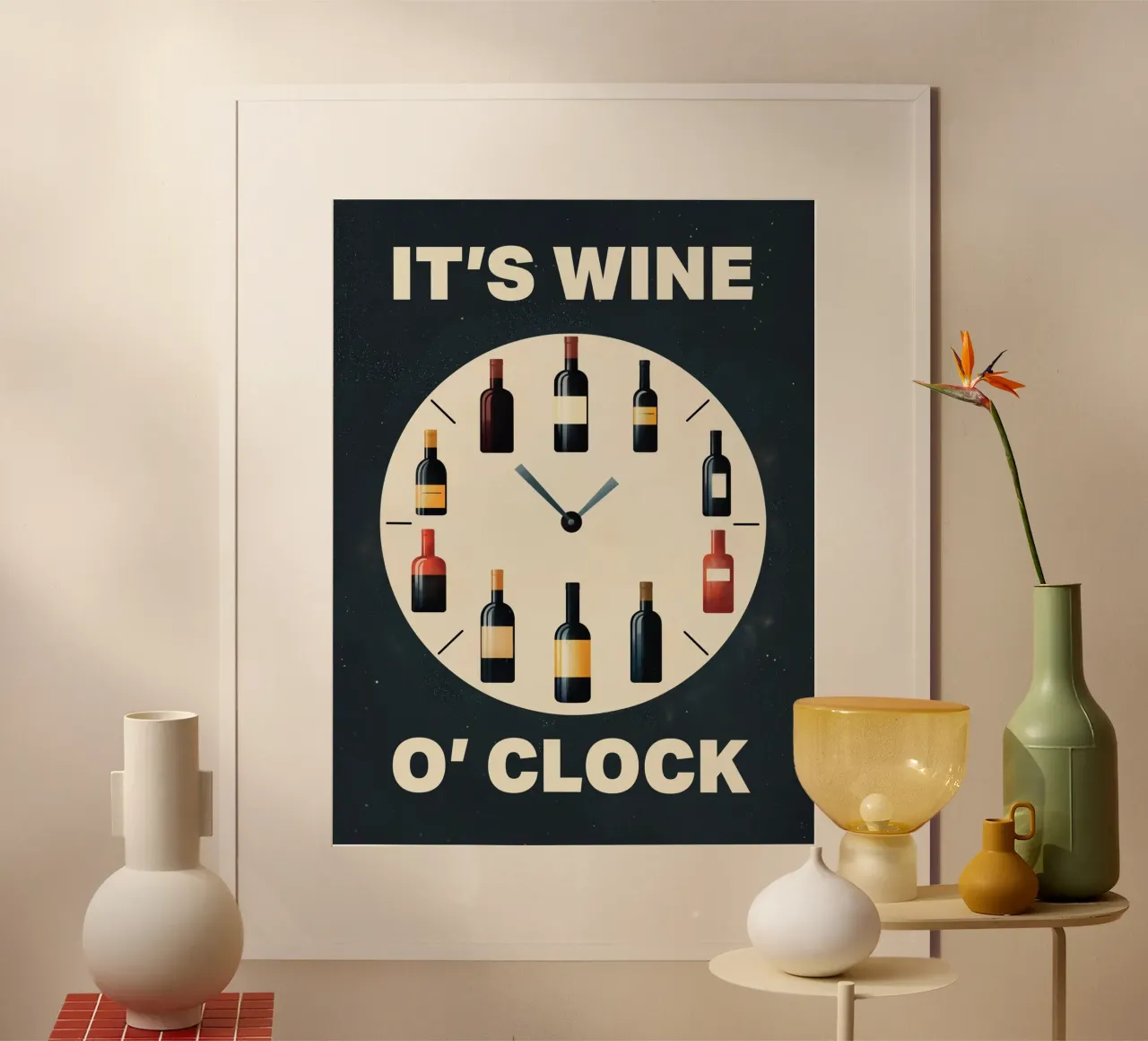 It's Wine O'Clock - Divertente poster da parete per la cucina del vino poster con telaio in legno da Kaji