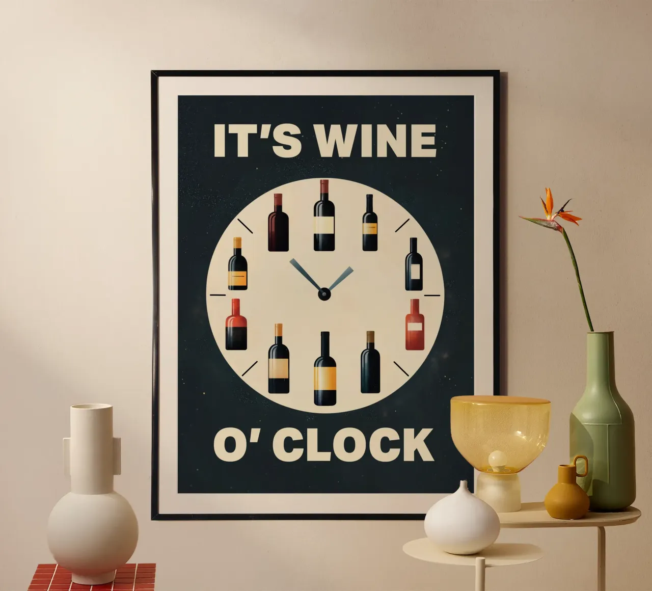 It's Wine O'Clock - Divertente poster da parete per la cucina del vino poster con telaio in legno da Kaji