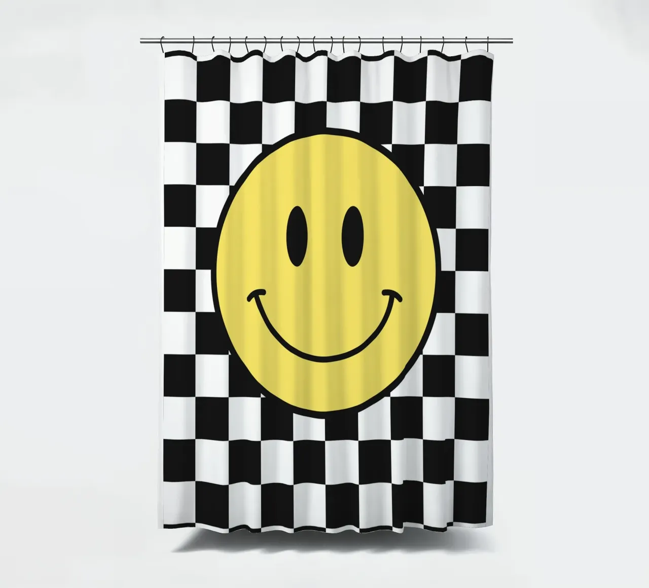 Smiley, motivo a scacchiera in bianco e nero tenda da doccia da Paigaam Studio