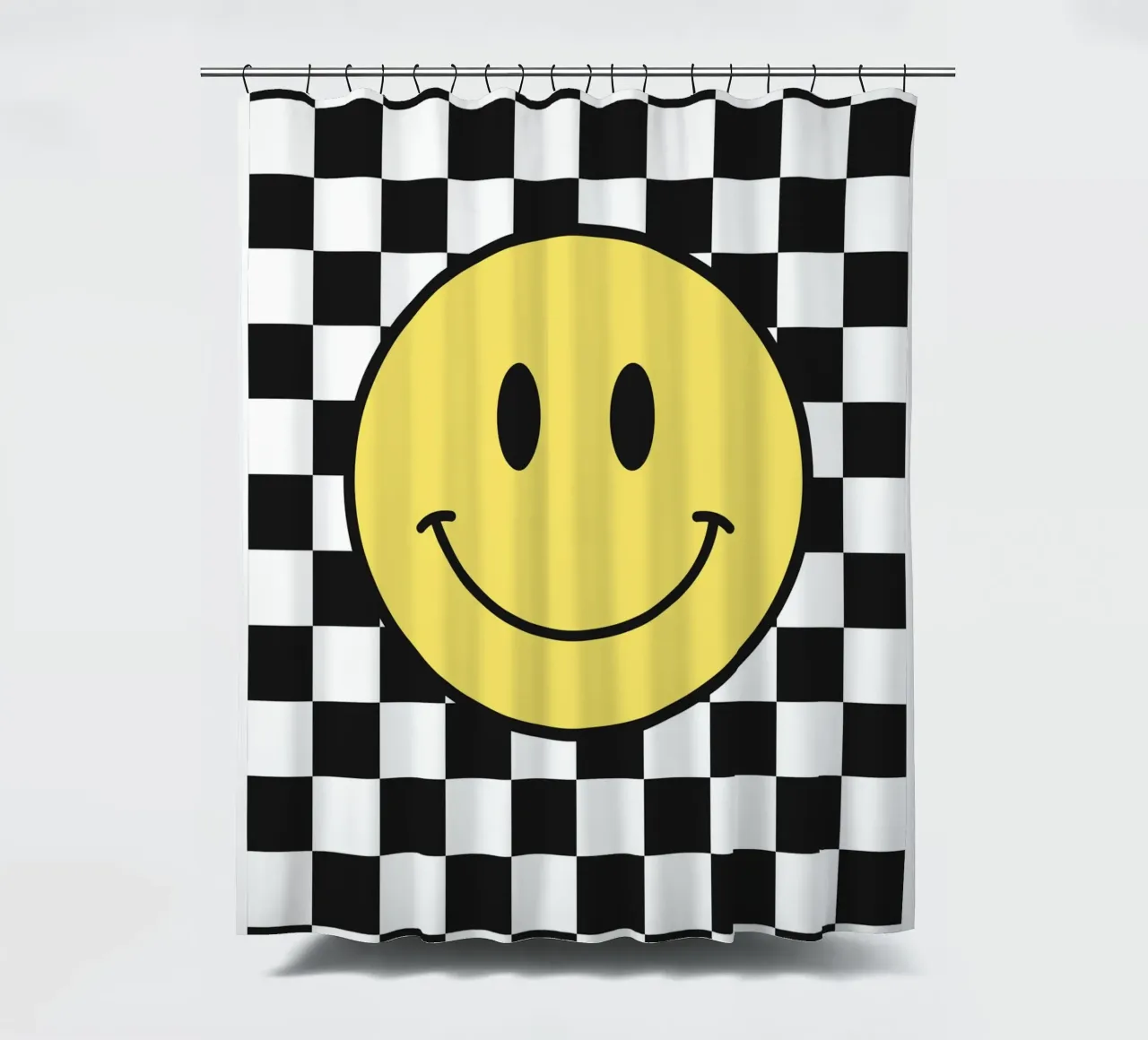 Smiley, motivo a scacchiera in bianco e nero tenda da doccia da Paigaam Studio
