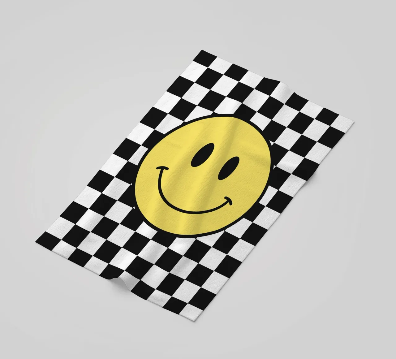 Smiley, motivo a scacchiera in bianco e nero telo mare da Paigaam Studio