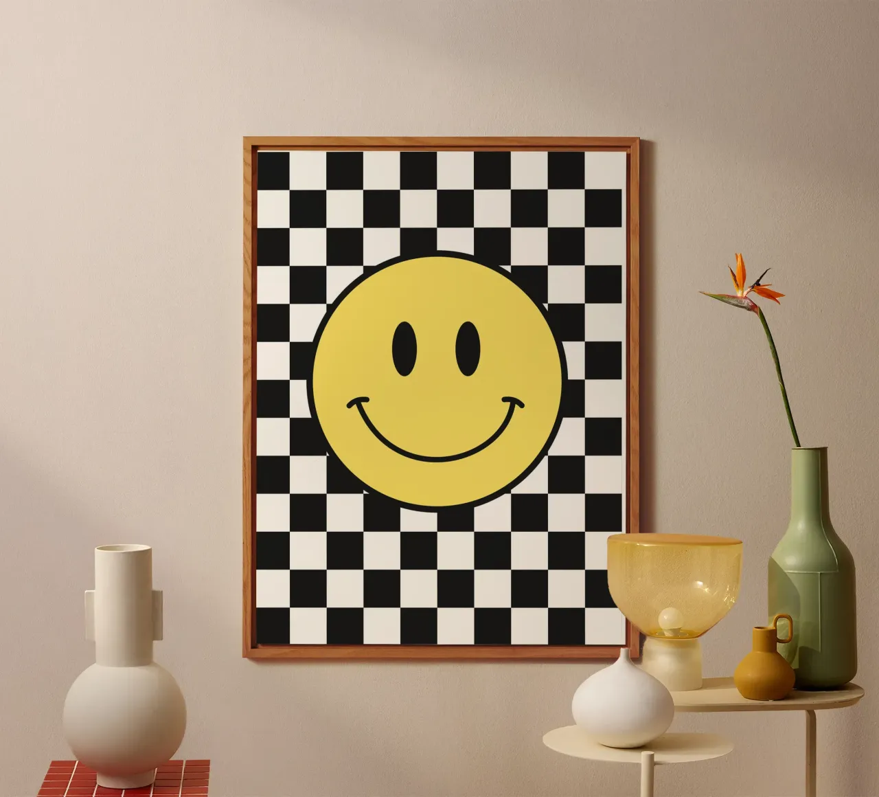 Smiley black & white Checkerboard Pattern Alu-Dibond von Paigaam Studio