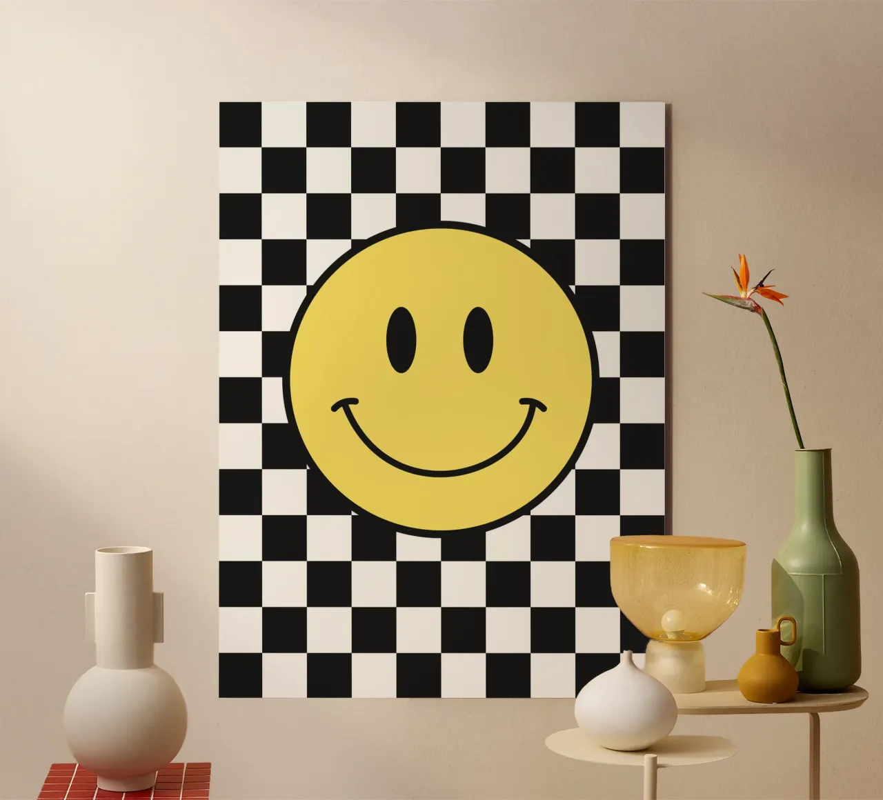 Smiley black & white Checkerboard Pattern Alu-Dibond von Paigaam Studio