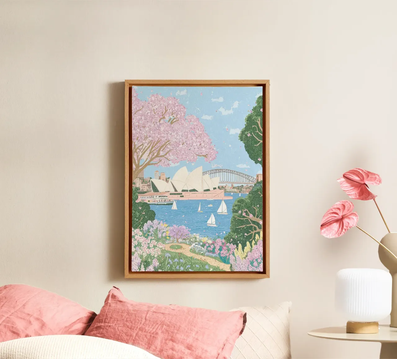 Poster di Sydney, arte murale di viaggio, arte murale della primavera australiana tela con Cornice a cassetta da Gaia