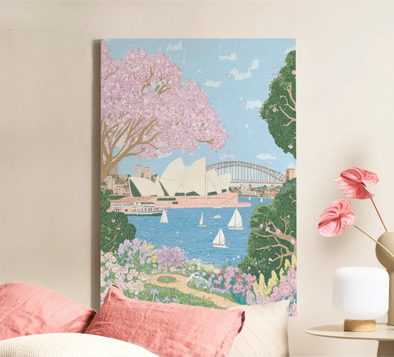 Poster di Sydney, arte murale di viaggio, arte murale della primavera australiana tela con Cornice a cassetta da Gaia