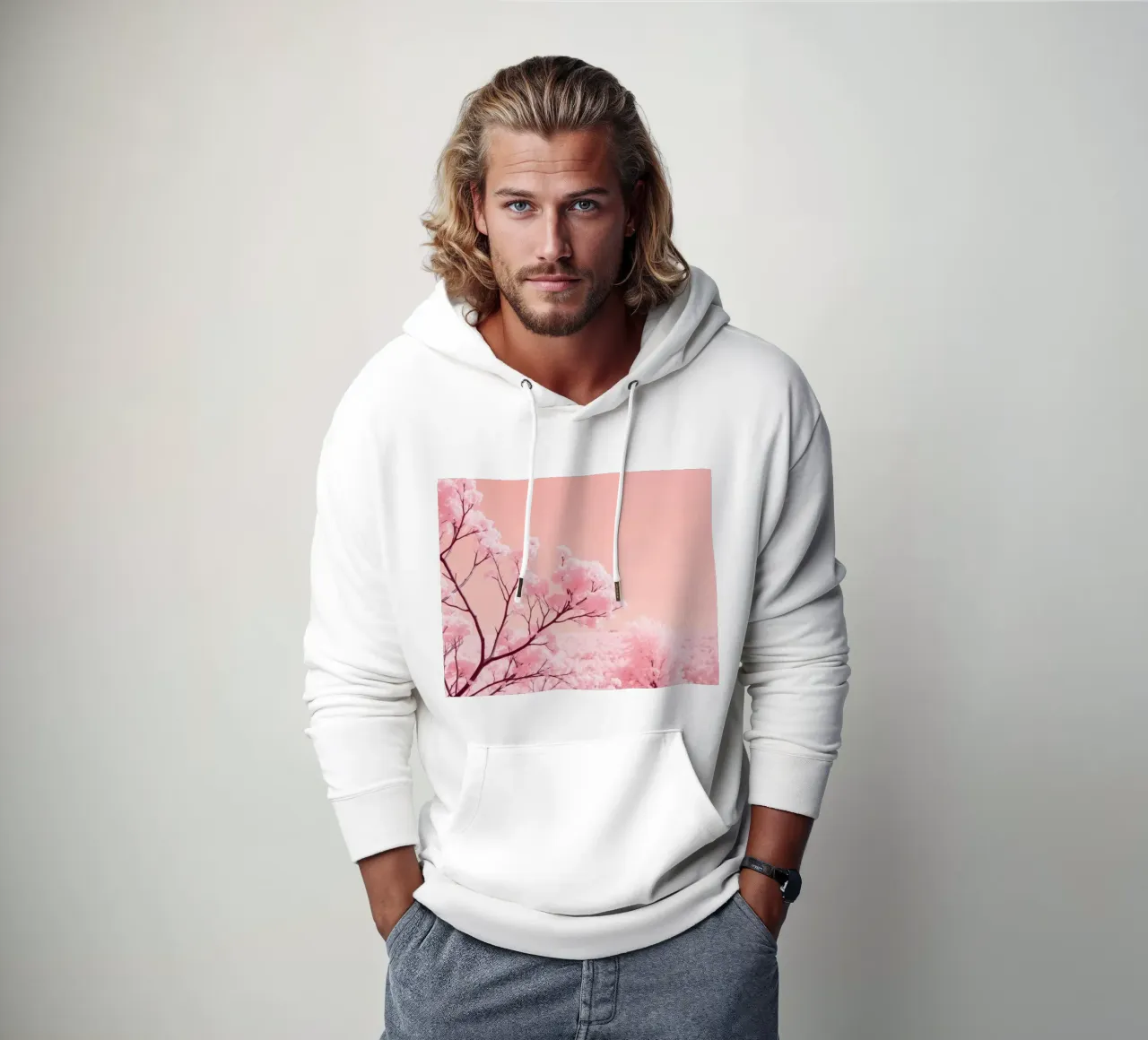 Alberi rosa in fiore sotto un cielo pastello felpa con cappuccio da DesignDoodle