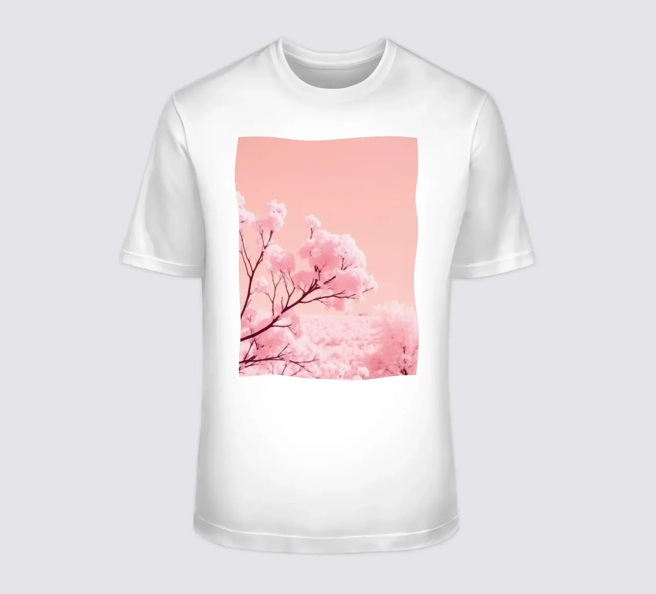 Blossoming pink trees under a pastel sky t-shirt by DesignDoodle