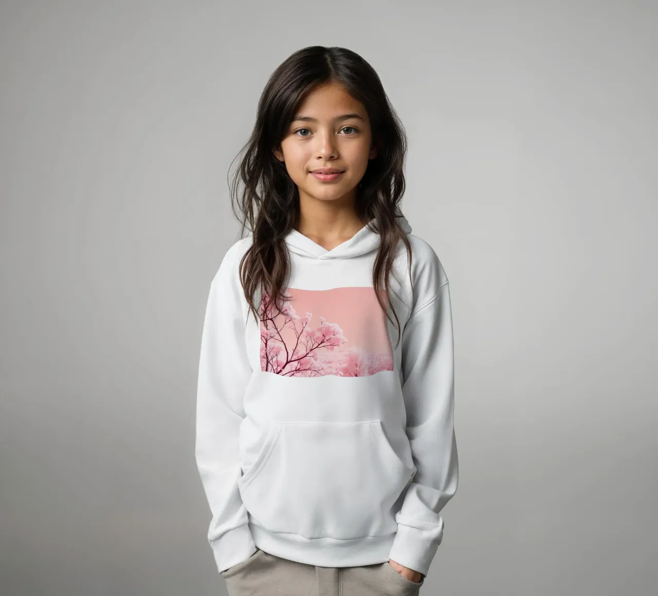 Blossoming pink trees under a pastel sky kids hoodie by DesignDoodle