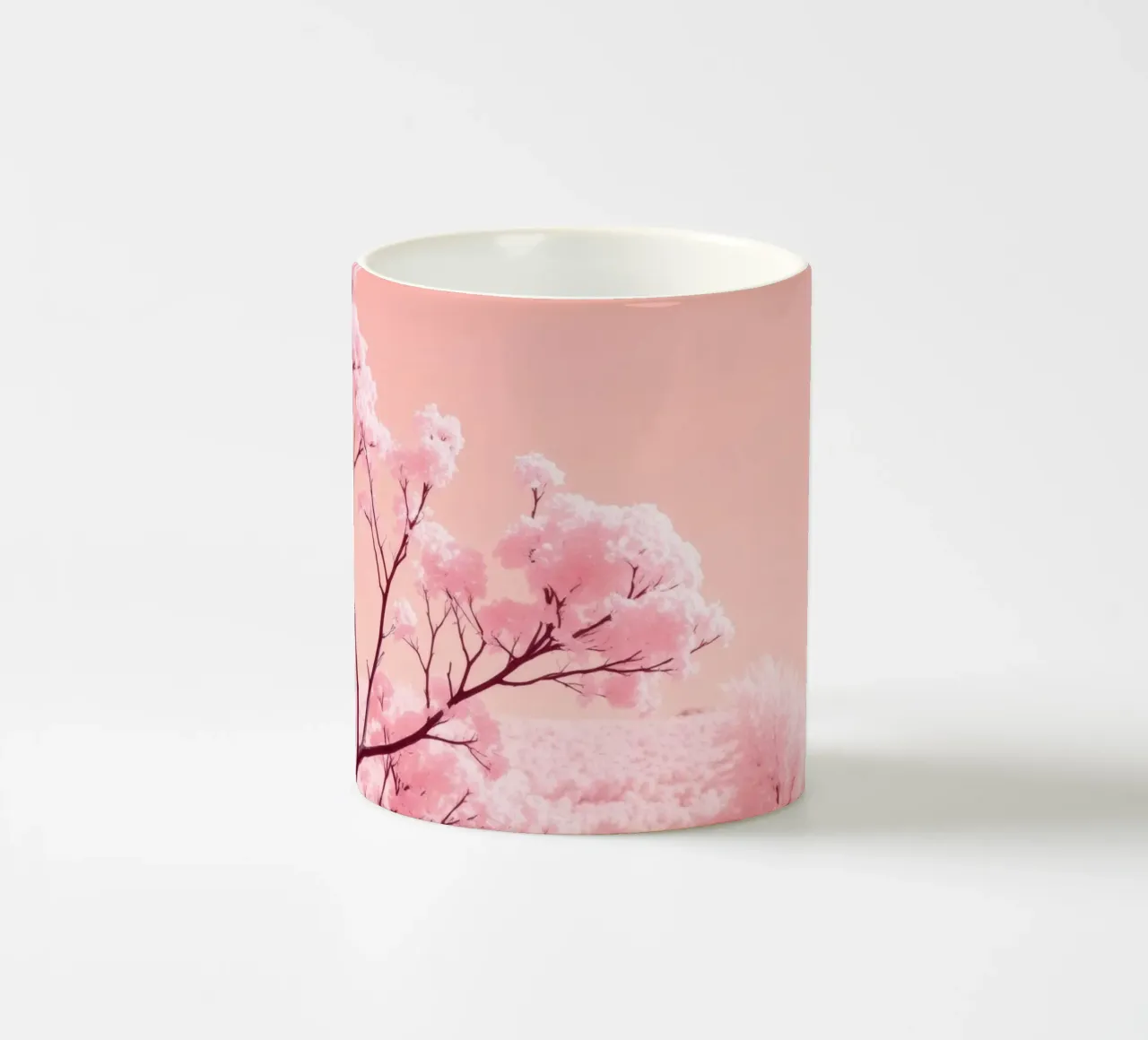 Alberi rosa in fiore sotto un cielo pastello tazza in ceramica da DesignDoodle