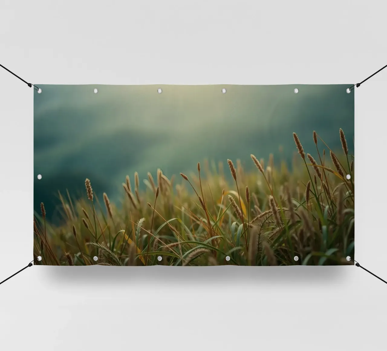 L'herbe dorée se balance doucement dans la brise sur le flanc d'une colline bâche pvc de DesignDoodle
