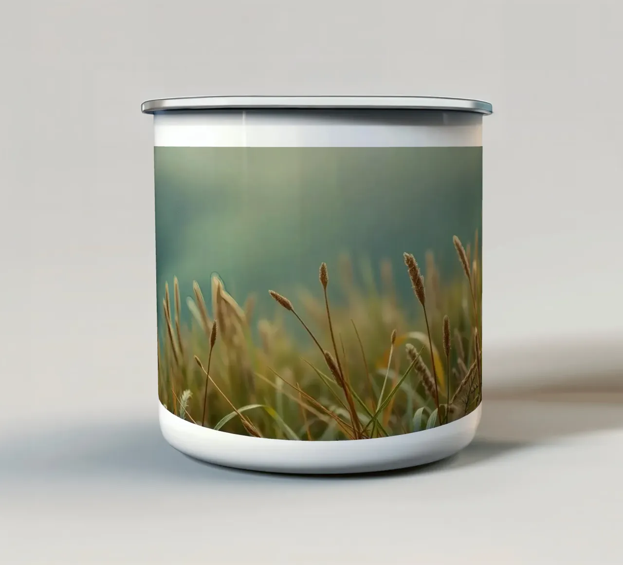 L'erba dorata ondeggia dolcemente nella brezza su una collina tazza in smalto da DesignDoodle