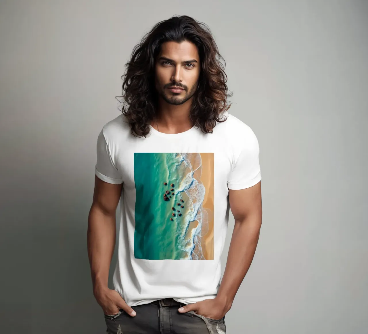 Splendido litorale con acqua limpida e turchese, spiaggia sabbiosa t-shirt da DesignDoodle