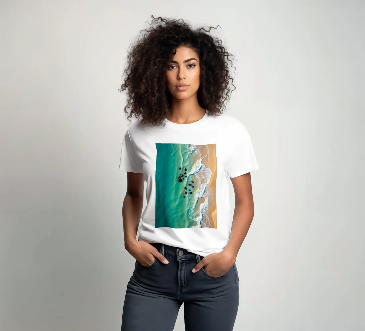 Splendido litorale con acqua limpida e turchese, spiaggia sabbiosa t-shirt da DesignDoodle