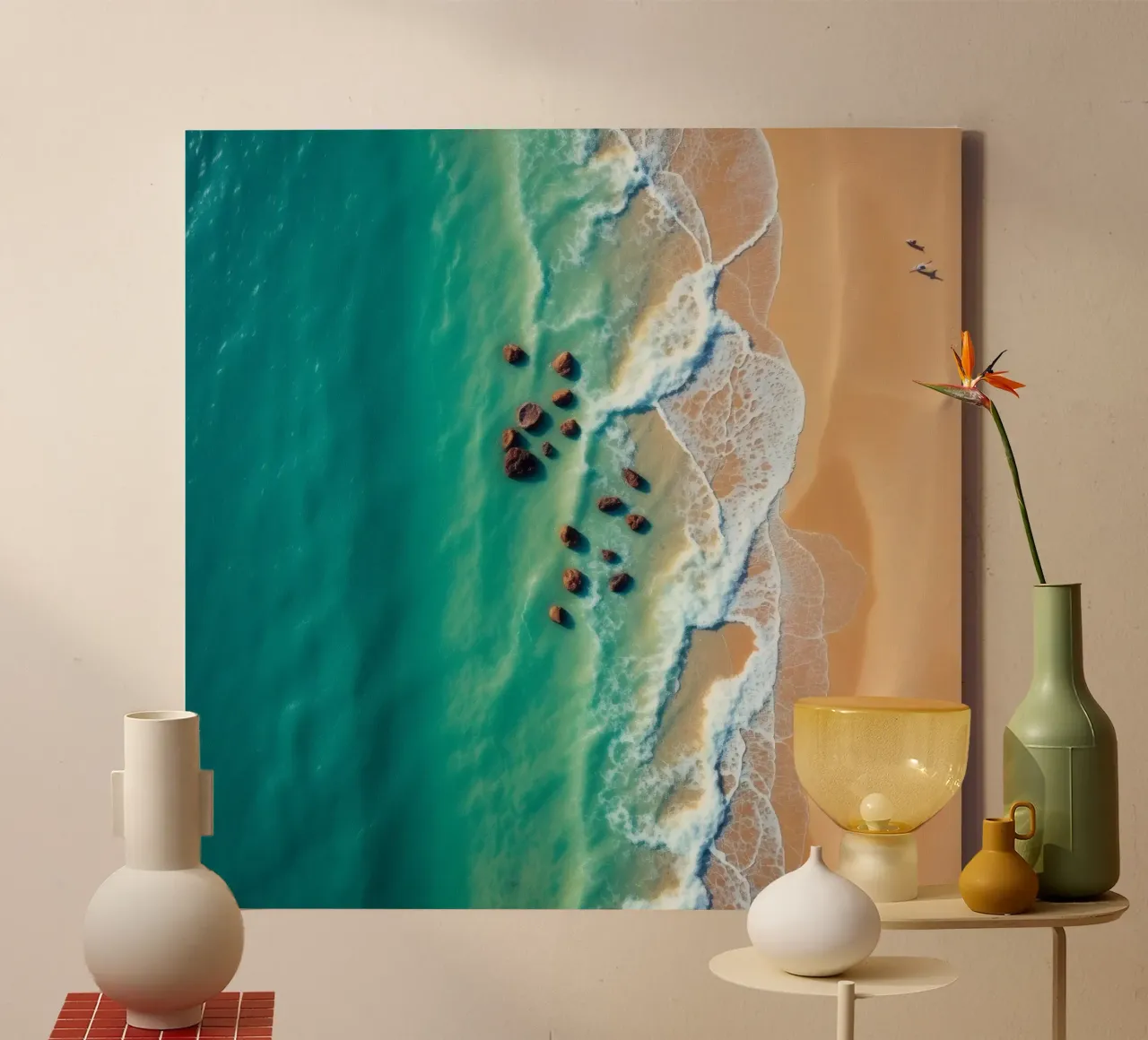 Splendido litorale con acqua limpida e turchese, spiaggia sabbiosa tela con Cornice a cassetta da DesignDoodle