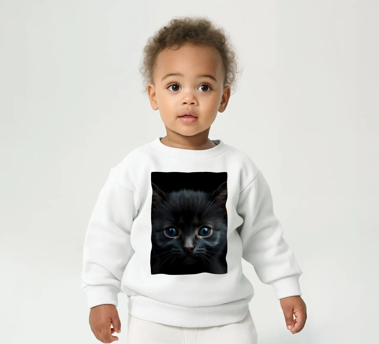 Un mystérieux chaton noir aux yeux bleus saisissants regarde l'intention sweat pour bébé de DesignDoodle