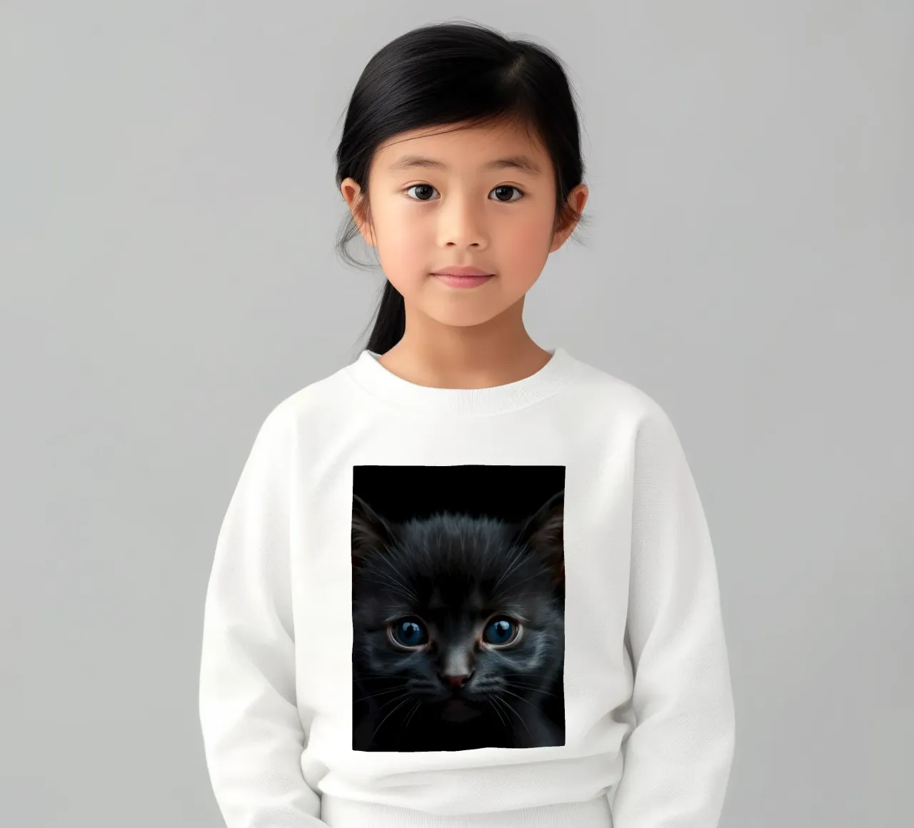 Un mystérieux chaton noir aux yeux bleus saisissants regarde l'intention sweat enfant de DesignDoodle