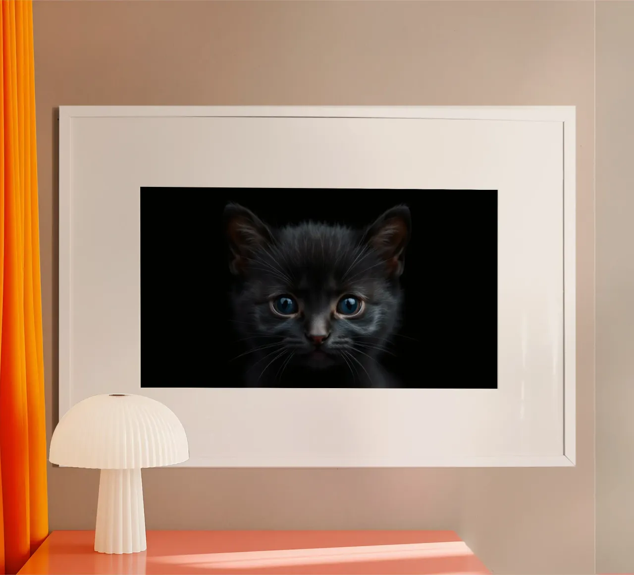 Un mystérieux chaton noir aux yeux bleus saisissants regarde l'intention hahnemühle de DesignDoodle