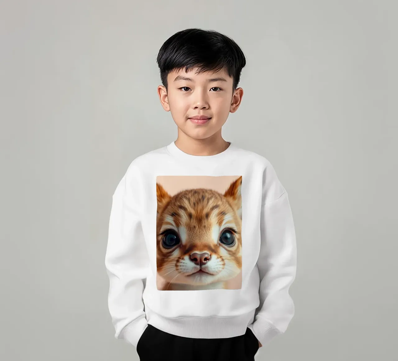 Animale giovane e carino con grandi occhi e grandi orecchie in posa felpa bambino da DesignDoodle