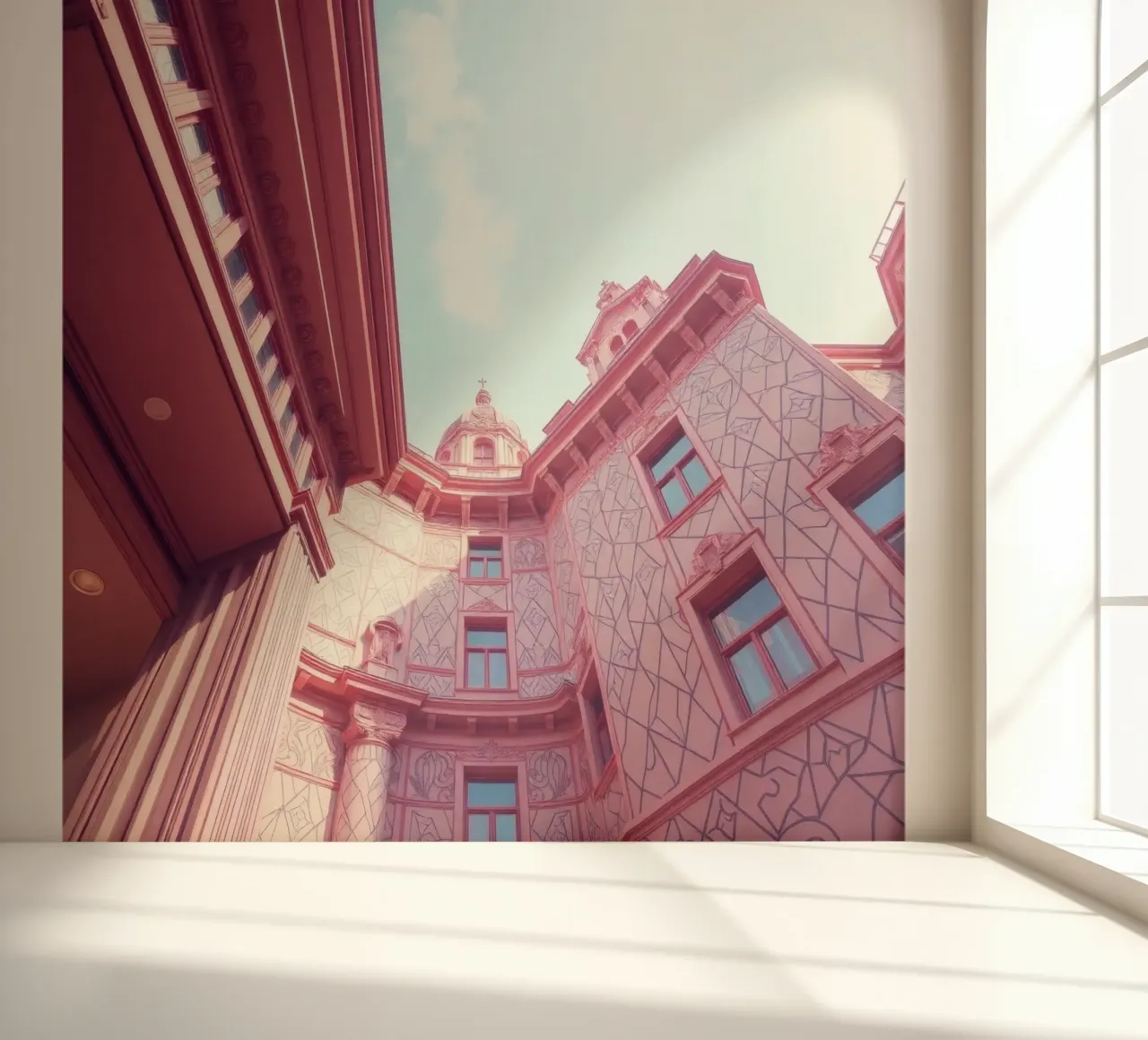 Stunning pink architecture intricate design details photo wallpaper by DesignDoodle