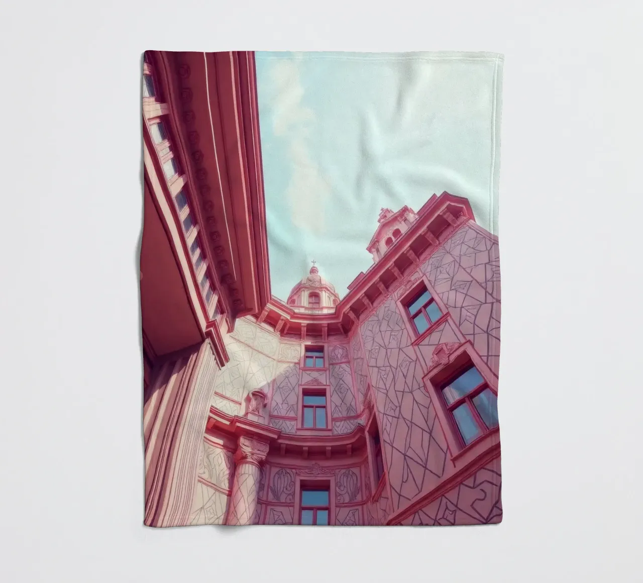 Stunning pink architecture intricate design details fleece blanket by DesignDoodle