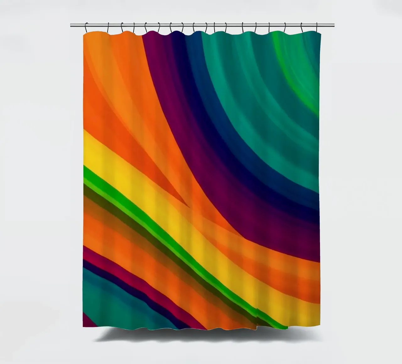 Colorful abstract patterns create a vibrant artwork shower curtain by DesignDoodle