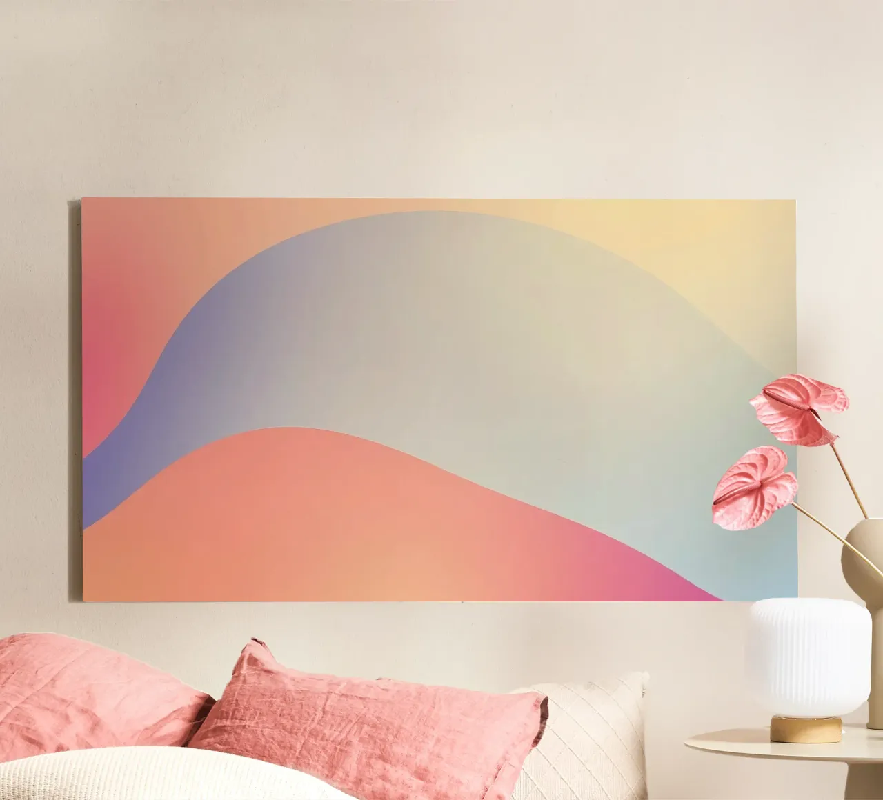 Waves of pastel colors blend smoothly calming atmosphare canvas with Floater frame by DesignDoodle