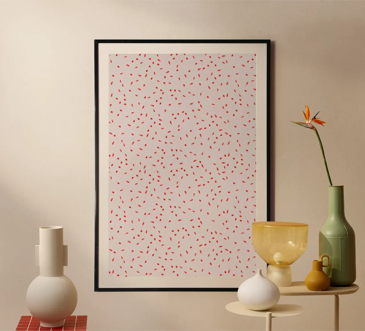 Red Sprinkles poster con telaio in alluminio da Kind of Style