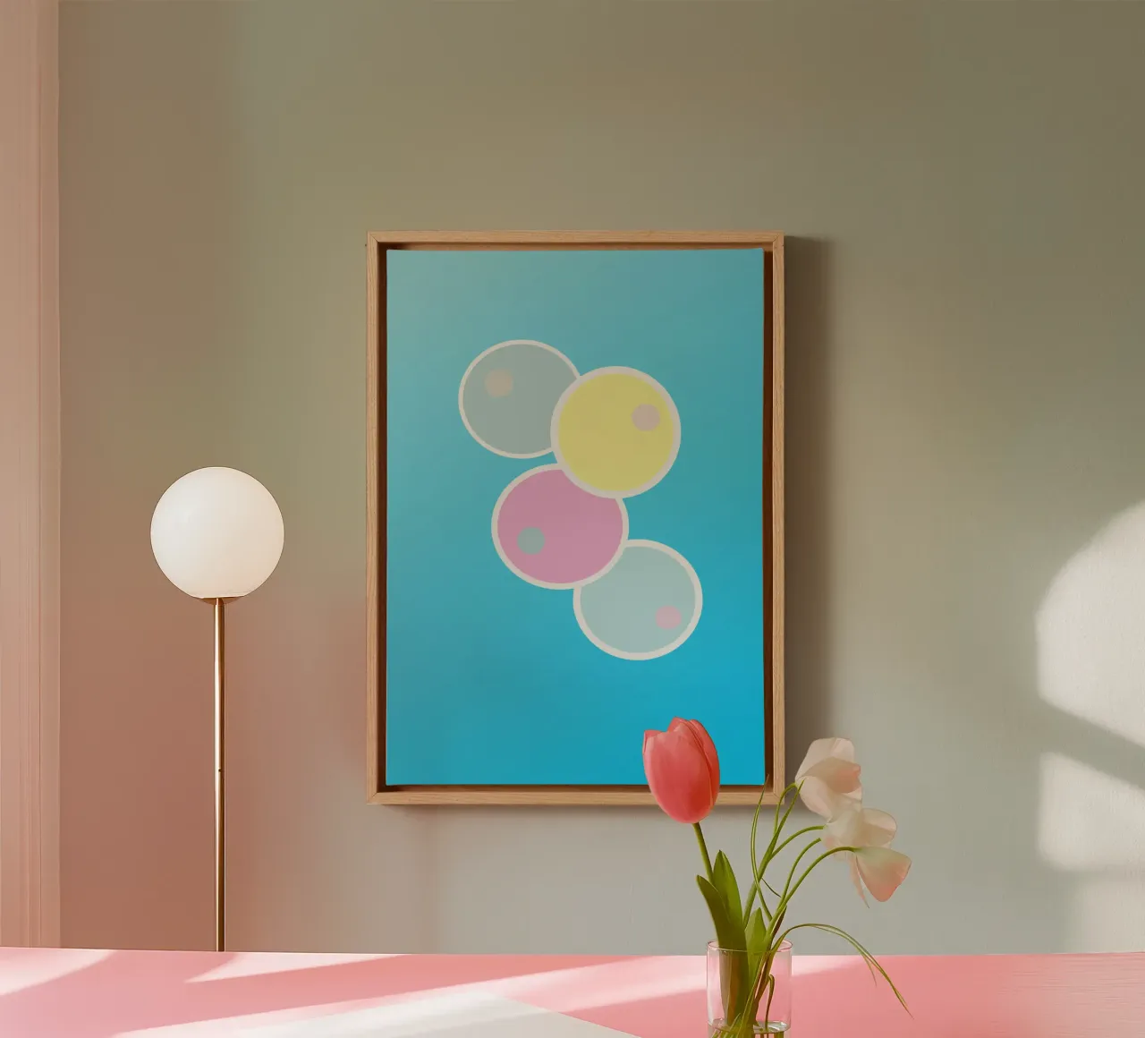 Vier kleurrijke pastelkleurige cirkels canvas met Baklijst van Something for you