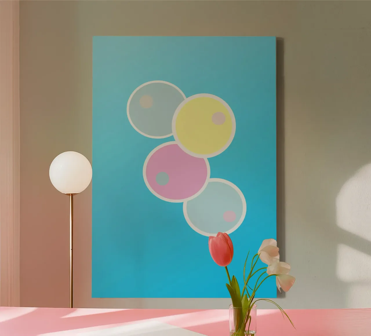 Vier kleurrijke pastelkleurige cirkels canvas met Baklijst van Something for you