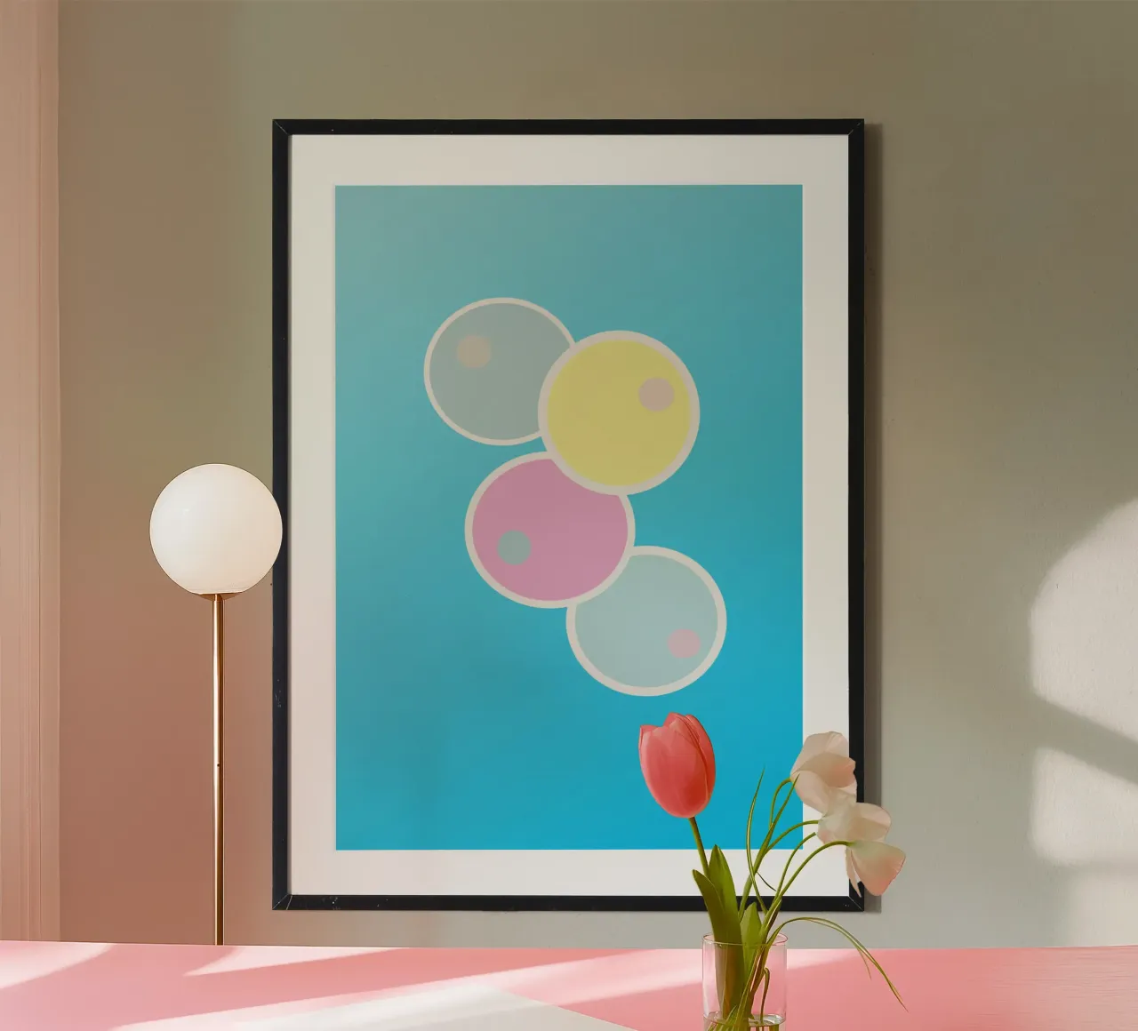 Quattro cerchi colorati in tonalità pastello poster con telaio in legno da Something for you