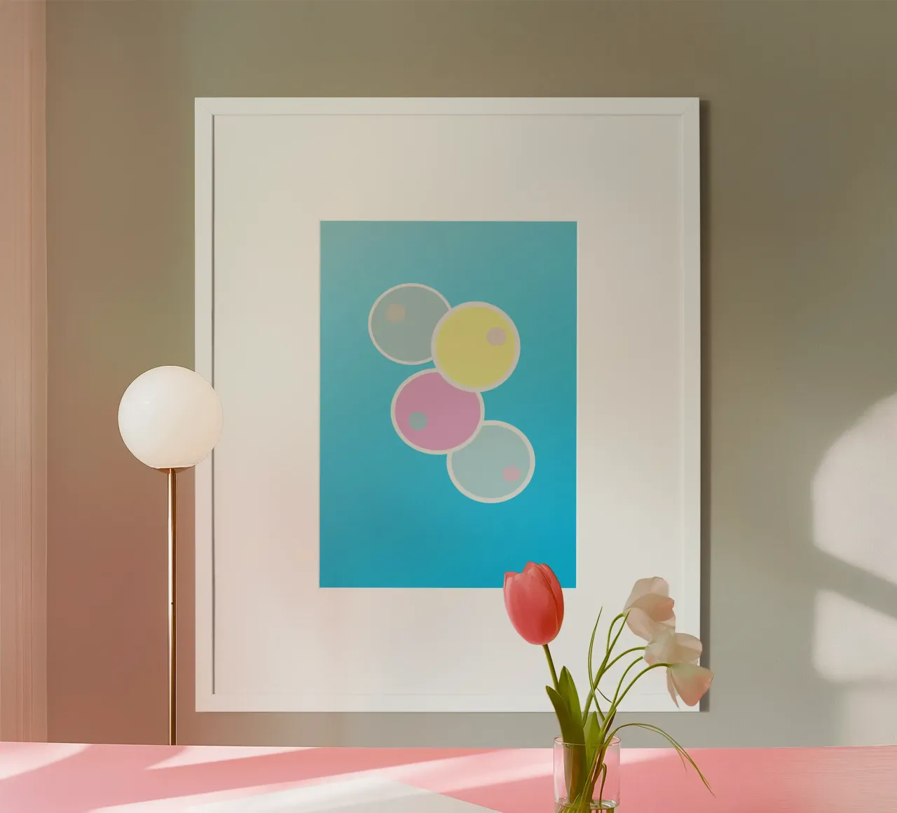 Quattro cerchi colorati in tonalità pastello poster con telaio in legno da Something for you