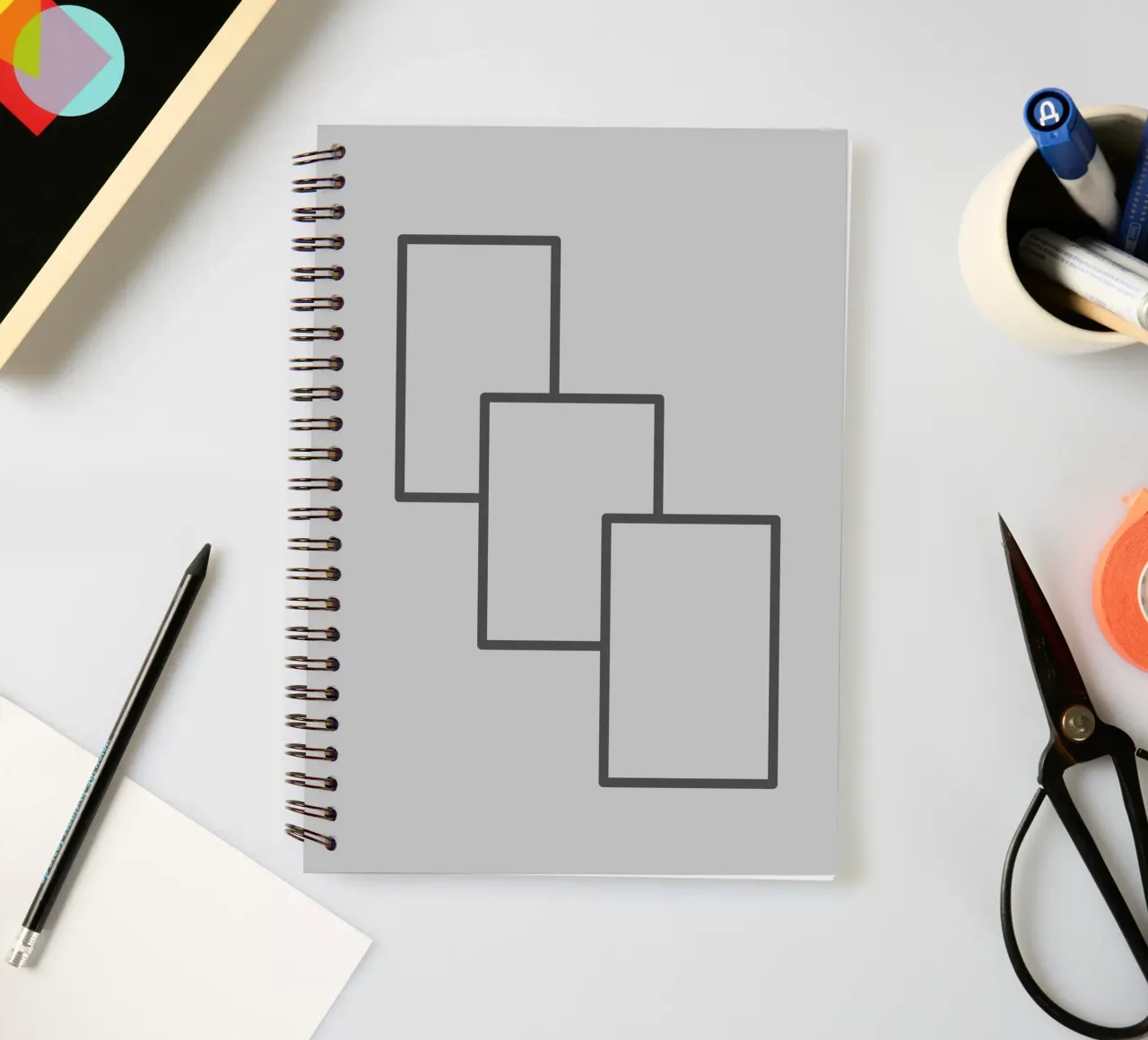Three black rectangles on a grey background spiral notebook by Something for you