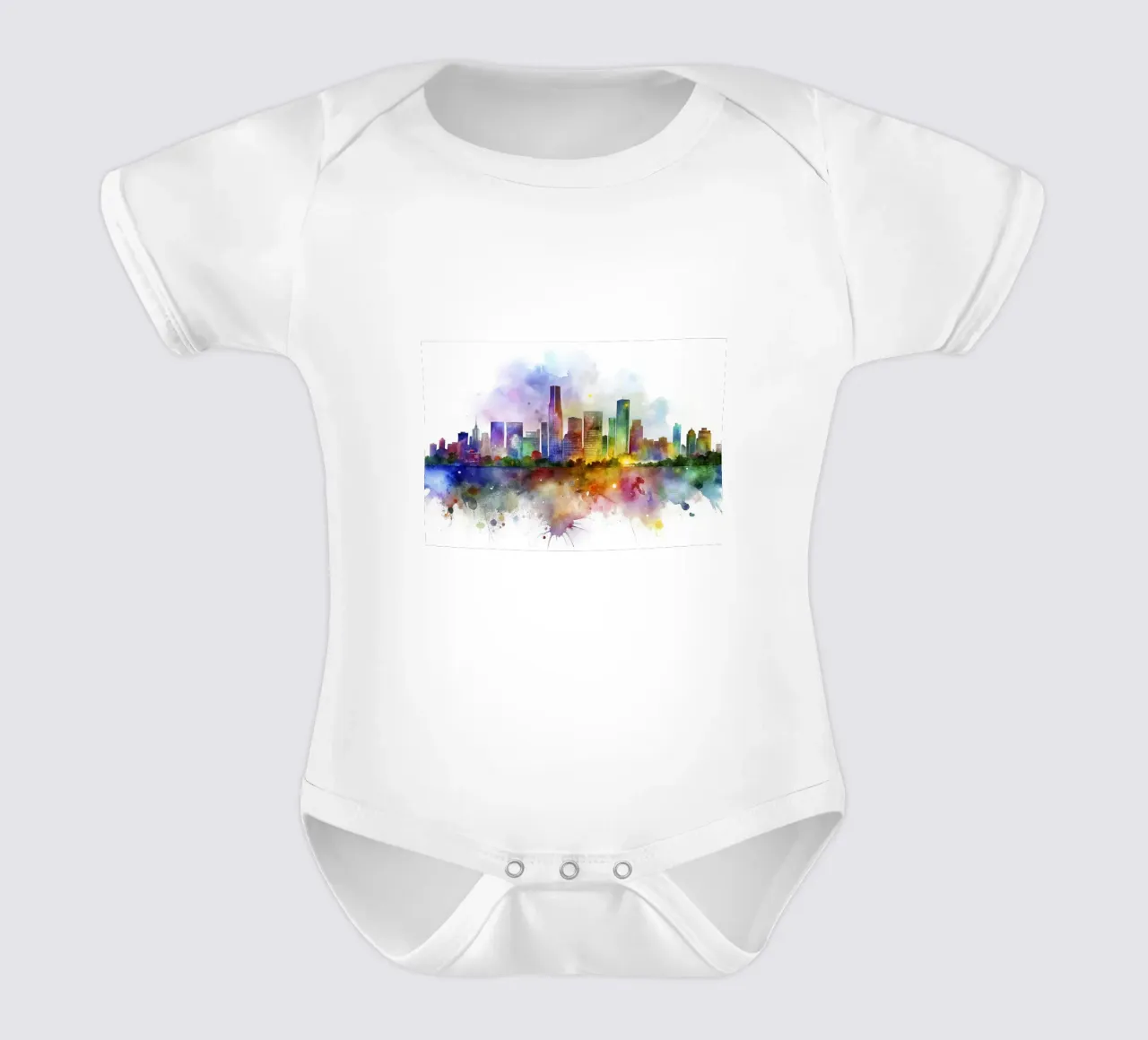 Lo skyline di Miami in acquerello body neonato maniche corte da 🎁 ARTVI-SHOP