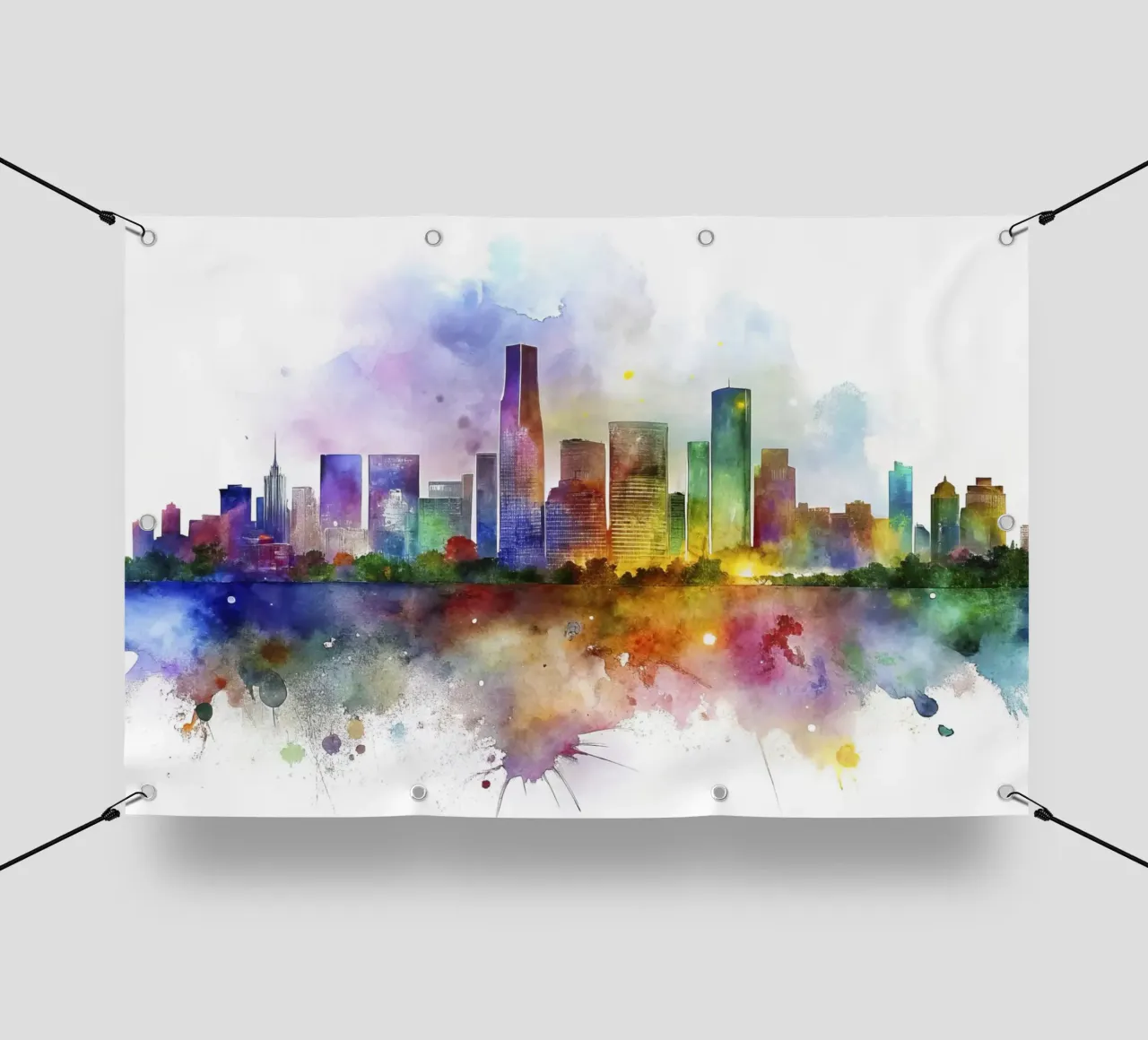 Lo skyline di Miami in acquerello telo in pvc da 🎁 ARTVI-SHOP
