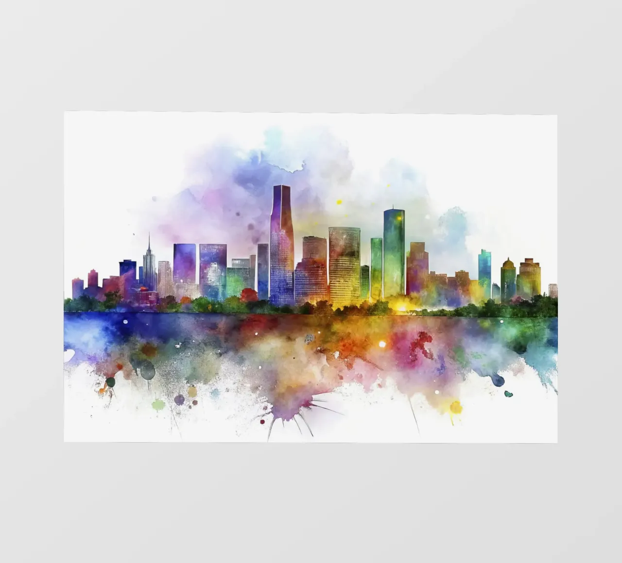 Lo skyline di Miami in acquerello telo in pvc da 🎁 ARTVI-SHOP