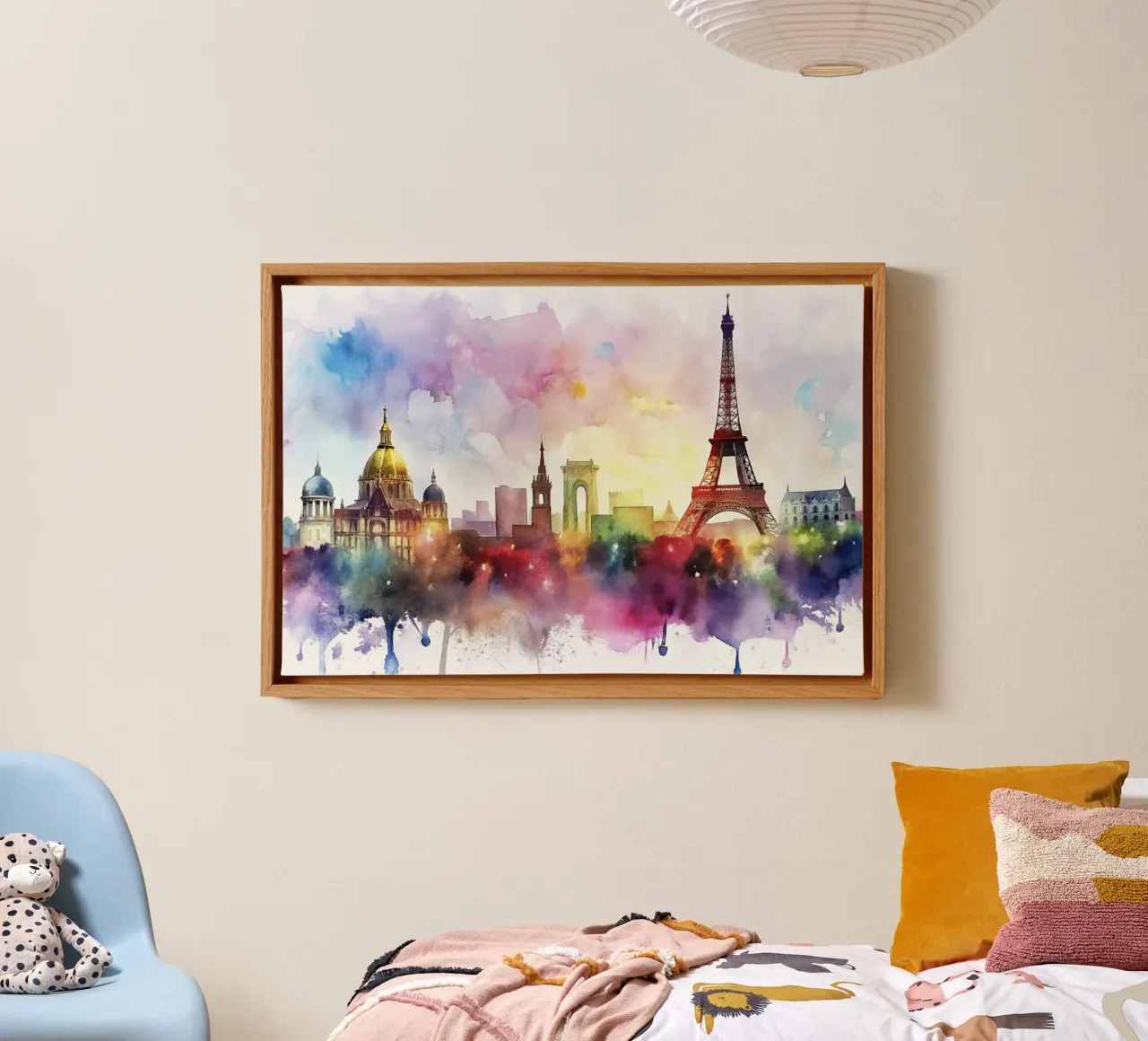 skyline di Parigi ad acquerello tela con Cornice a cassetta da 🎁 ARTVI-SHOP