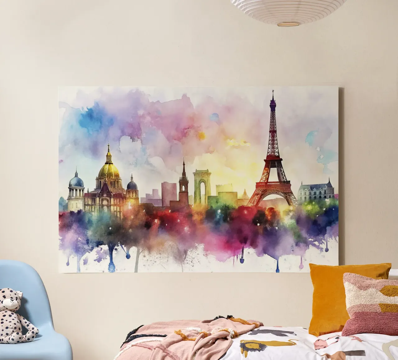 skyline di Parigi ad acquerello tela con Cornice a cassetta da 🎁 ARTVI-SHOP