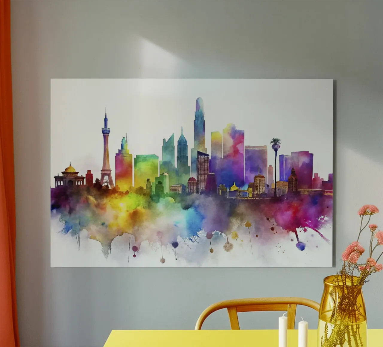 skyline di las vegas in acquerello alluminio dibond da ARTVI-SHOP