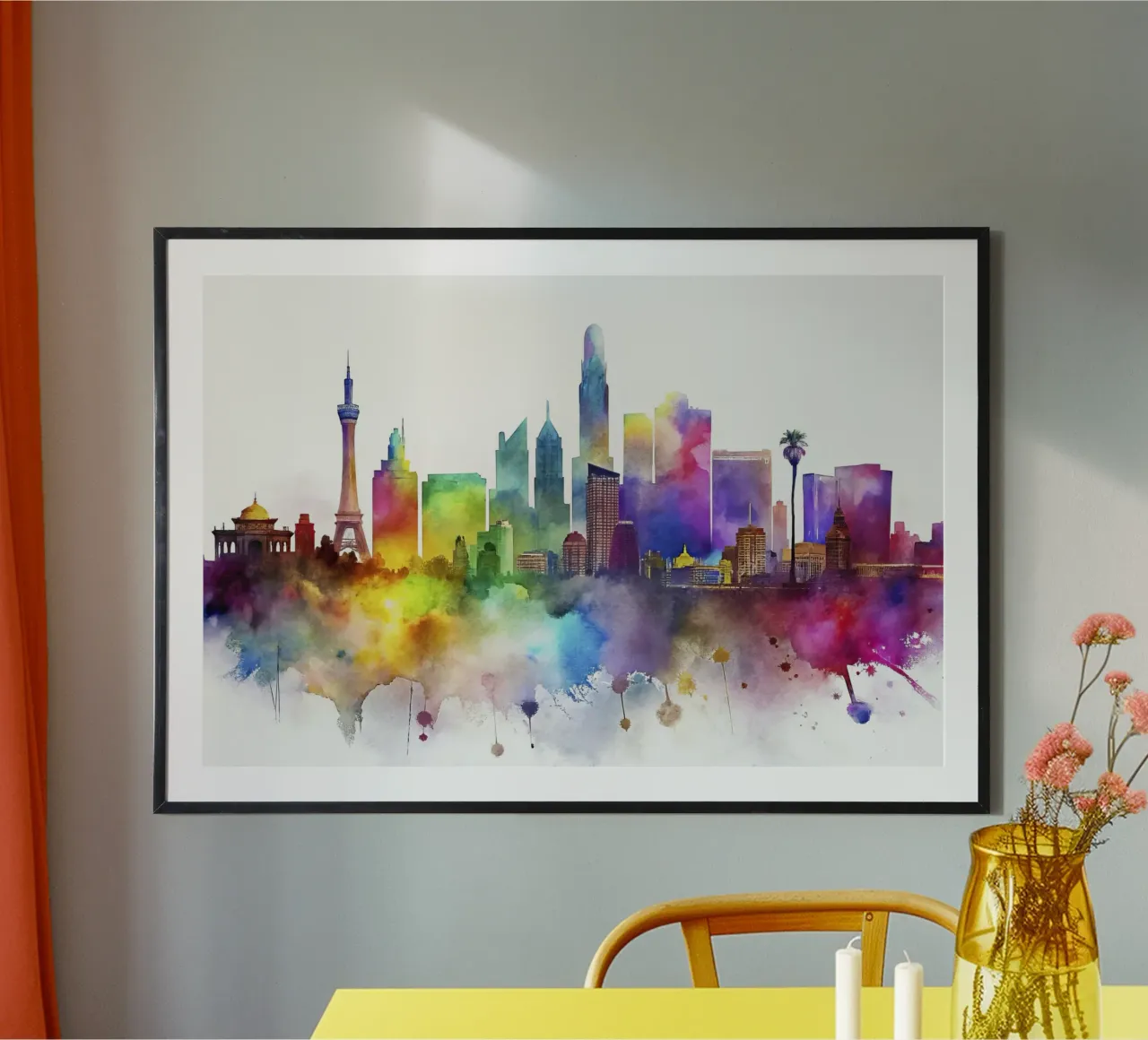 skyline di las vegas in acquerello poster con telaio in plastica da 🎁 ARTVI-SHOP