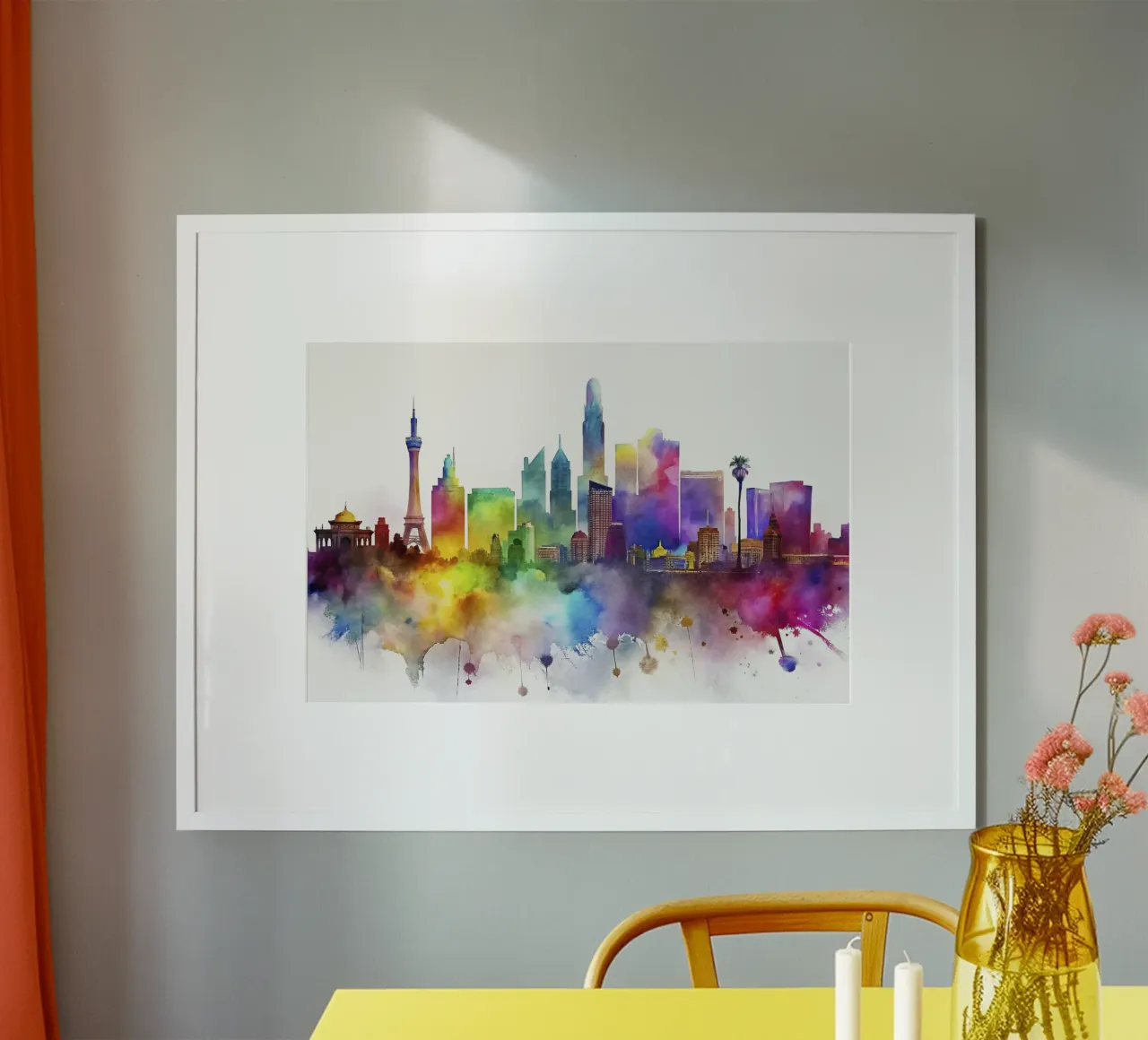 skyline di las vegas in acquerello poster con telaio in plastica da 🎁 ARTVI-SHOP