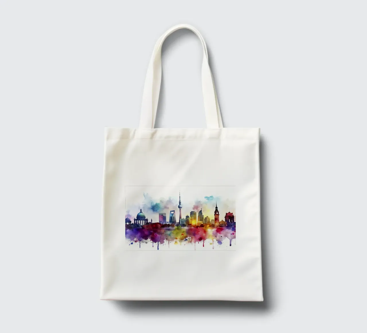 skyline di berlino ad acquerello borsa in juta da 🎁 ARTVI-SHOP